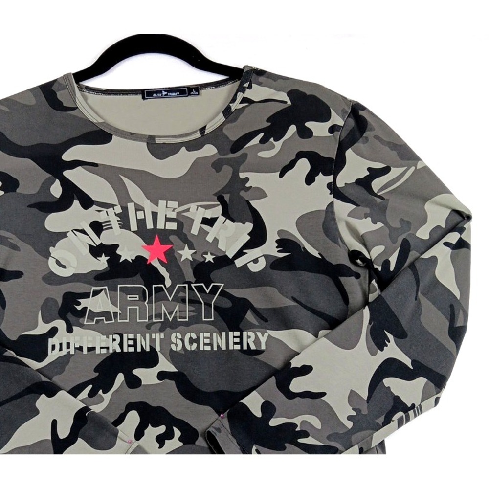 Elite Tribe Team Green Camo Long Sleeve T-Shirt Size L Camouflage Military Style